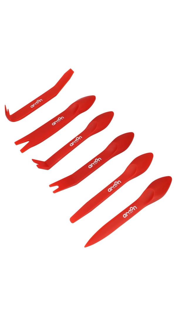 【送料無料】エーモン(amon) 内張りはがし セット 内張りはがし6種 専用ロールバッグ 高強度グラスファイバー クリップクランプツール remover 車 バイク レッド 3501