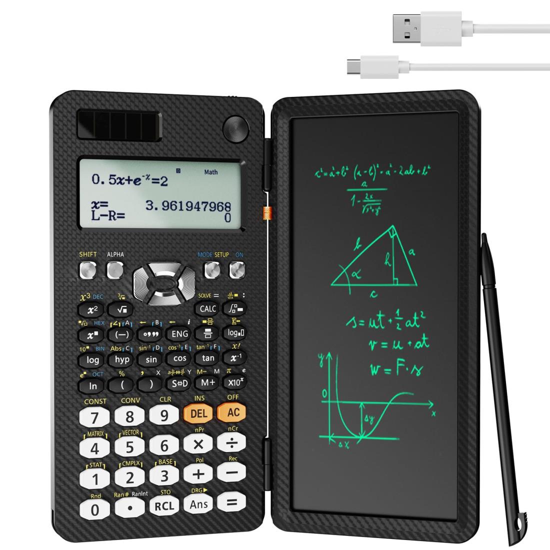 【送料無料】NEWYES 関数電卓 電卓付き電子メモパッド 417関数・機能 微分積分・統計計算・数学自然表示 4ライン表示 関数計算機 数学電卓 折りたたみ式 建築現場 物理 大学用 (417機能TypeC充電可)