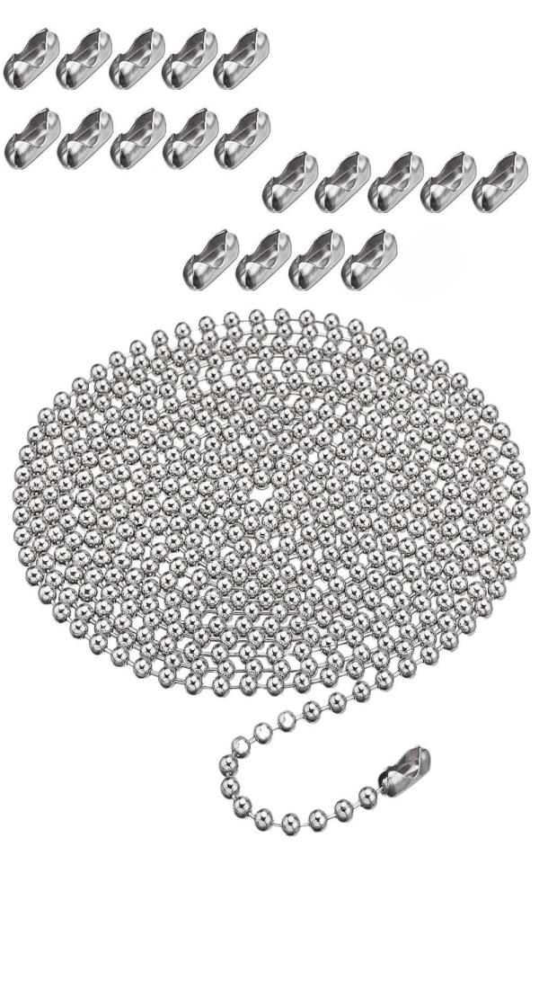 【ワンダフルデー限定 ポイント2倍+クーポン利用で5%OFF】【送料無料】YFFSFDC ボールチェーン キーホルダー用 ボール径2.4mm 全長約 6m ステンレス シルバー チェーン 20個セットコネクター付き シルバー 財布 手作り