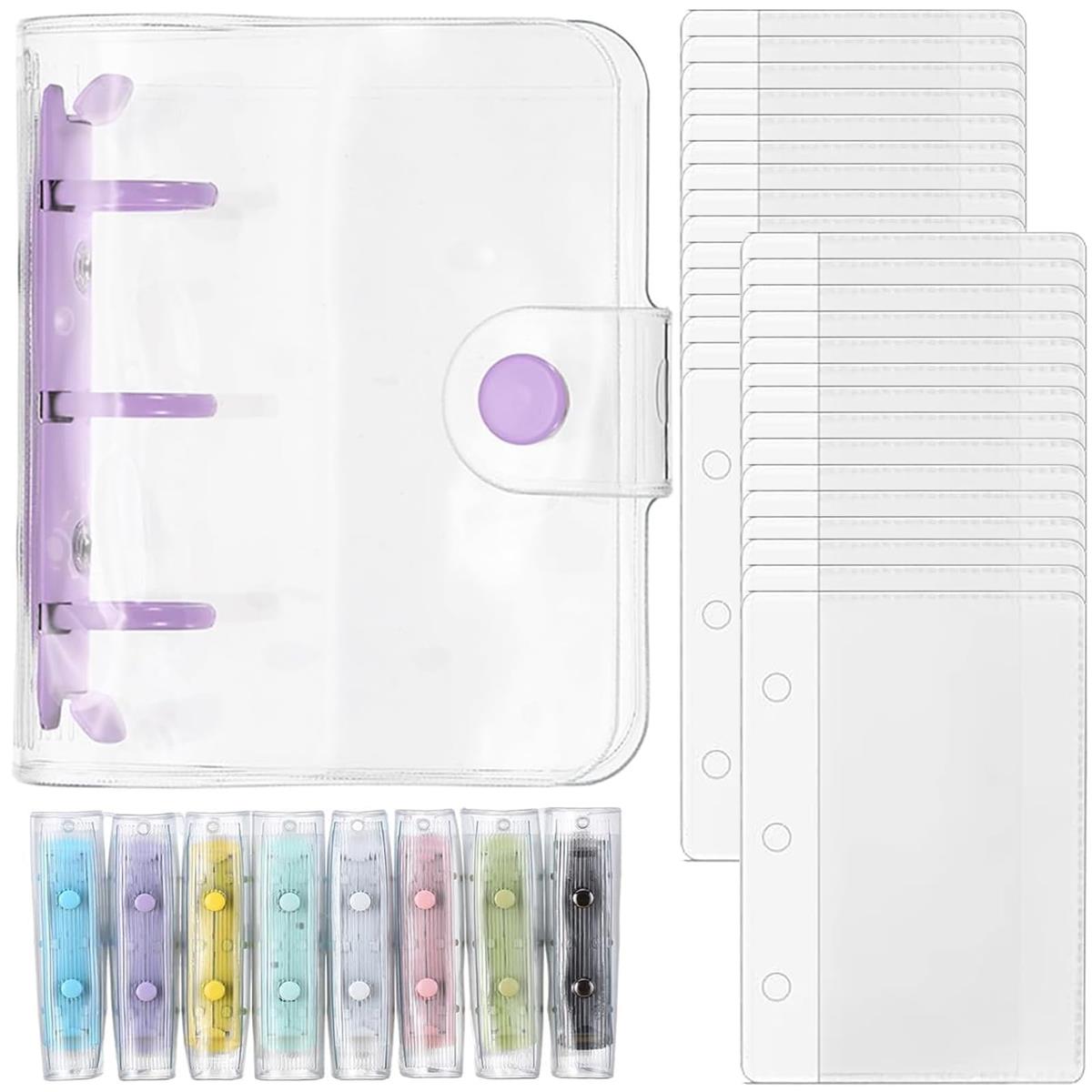 【送料無料】JUJUGO シール帳 透明 A8サイズ レフィル 30枚 3Dステッカー付き 女子向け 可愛い コンパクト 手帳 メモ 収納 プレゼント （パープル）