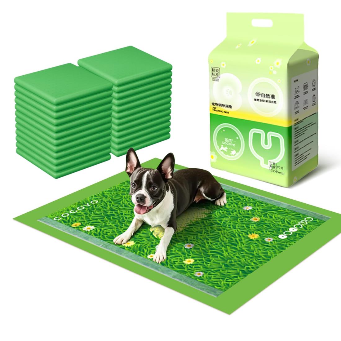 【送料無料】ペットシーツ 芝生柄入り 中厚型 レギュラー 80枚*1袋 トイレシート 犬 ペットシート 瞬間吸水 逆戻り防止 ペット用 しっかり超吸収 テープ付き (1袋, レギュラー)