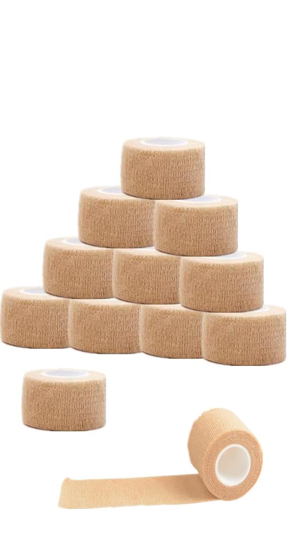 【送料無料】YINKE 自己粘着性 包帯 不織布凝集 柔軟な包帯 伸縮性 通気性 弾性 多機能 家庭用 自着性包帯セット（2.5cm*4.5m*肌色 12巻入）