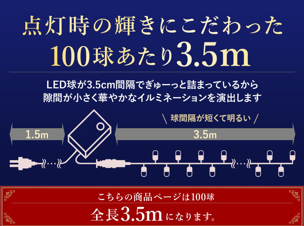 【 最大千円OFFクーポン有★9/1(木)限定 】 遠隔リモコン付【 2000球まで連結可能 】【 球間3.5cm 狭く美しい 】イルミネーション led LEDライト ライト ストレート イルミネーションライト 屋外 野外 防滴 防水 クリスマス クリスマスツリー Xmas 飾り付け 送料無料