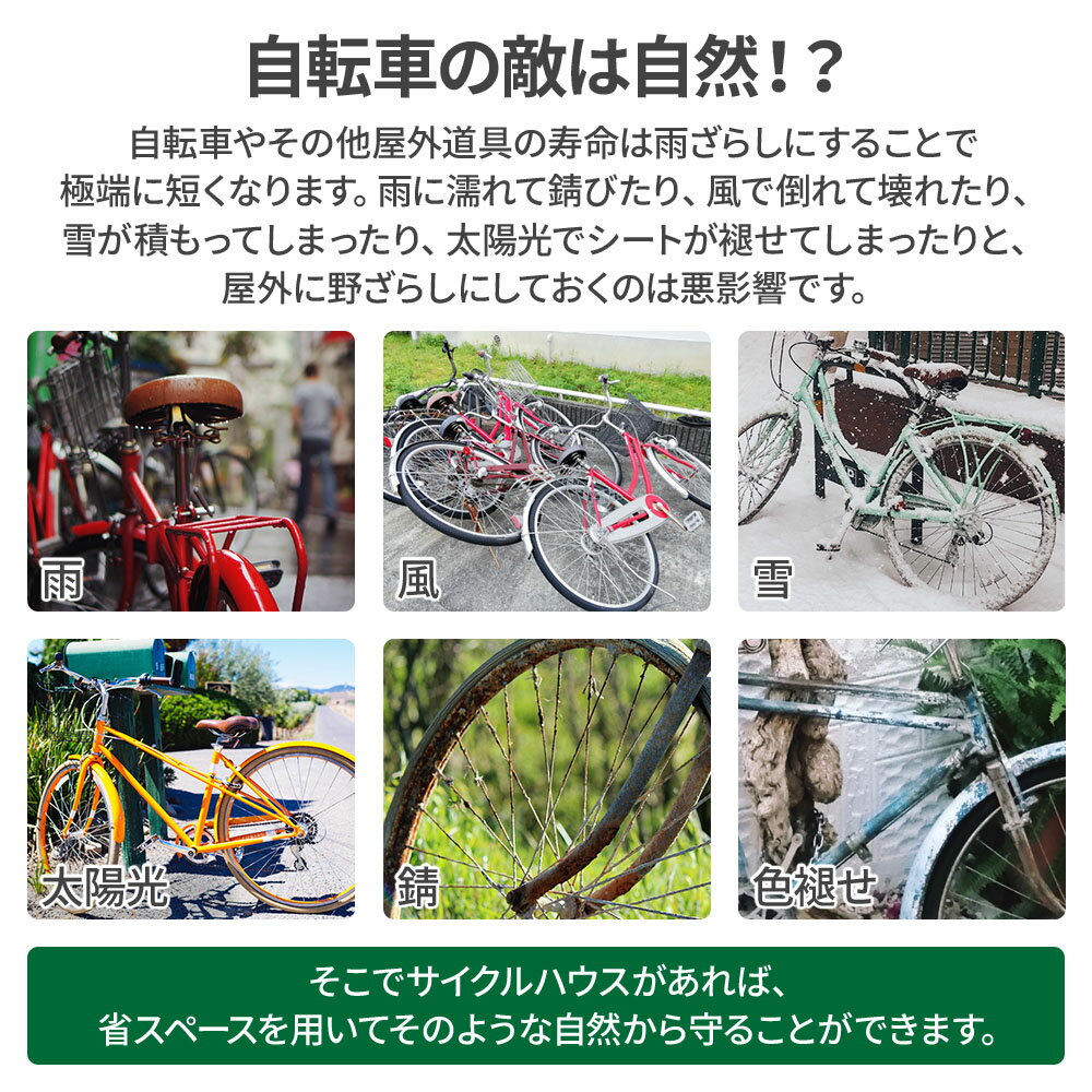 《 半 額 ＆ 千円 オフ 》先 着 順 ★ 15(水)0時～ 【 1台～2台用 】 サイクルハウス 自転車置き場 雨 雪 テント 自転車 置き場 サイクル ハウス 防水 屋根 屋外収納 家庭用 サイクルガレージ ガレージ 雨除け バイク 屋外 物置 保管 庭 屋外用品 収納 2312SS 2