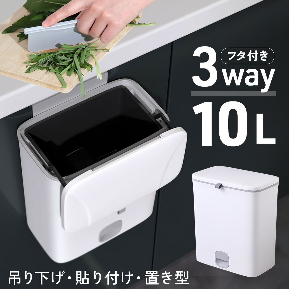 【 半 額 ＆ P 4 倍 】 20(月) 限定！ ゴミ箱 キッチン 10L 蓋つき 掛け フック 吊り下げ 貼り付け 置き型 スライド ごみ箱 フタ ふた シンク 三角コーナー 生ごみ ごみ箱 捨てる 簡単 取付 便利 壁かけ 大容量 コンパクト 生ごみ 密閉 シンク扉 広い 開口部