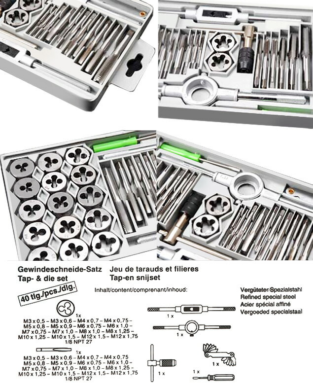 40pcs タップ ダイス セット タップダイス セット ネジ山 ネジ穴 修正 補修 ネジ ねじ ねじ切 ネジ切 サビ落し 工具 DIY工具 整備 整備用品 車 便利 タップダイスセット ナット穴 ナット山 自動車整備 バイク バイク整備 40個 タップ立て 修理キット ツールセット 送料無料 2