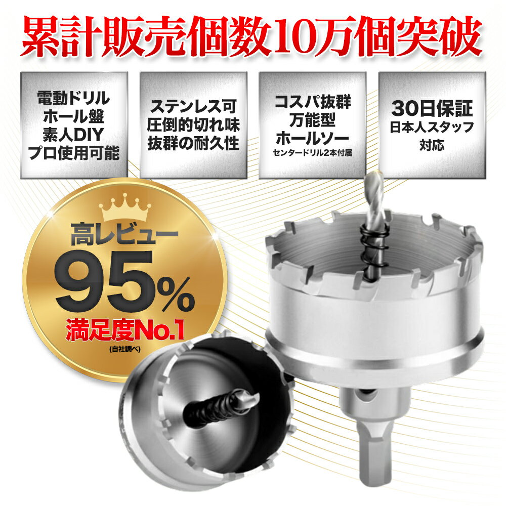 【最大500円クーポン配布中】【65mm】超硬 ステンレス ホールソー 電動ドリル ボール盤使用可能 ロングホールカッター 穴あけ ホルソー ホールカッター センタードリル・六角レンチ 保管用ケース付き 【ステンレス板 鋼板 鉄板 アルミ 合金板 塩ビパイプ管 人工大理石など】