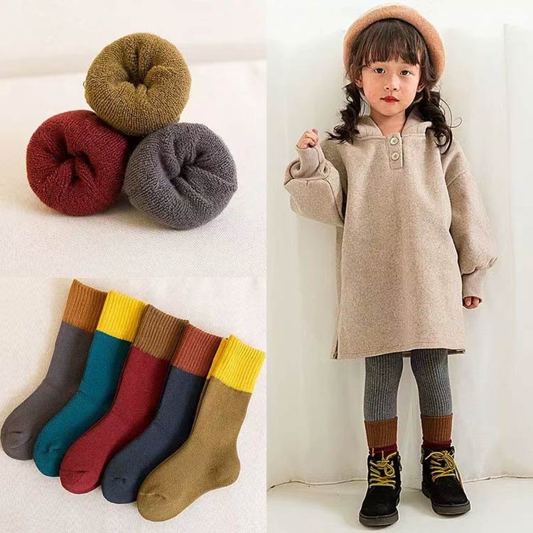 厚手 3-12歳向け/内丈11-22cm 人気 送料無料 ジュニア ソックス 5足セット こども 送料無料 かわいい くつした 靴下 暖か 可愛い おしゃれ 男の子 女の子 スニーカー クルー丈 オシャレ 無地 シンプル 秋冬 防寒 春 冬 3