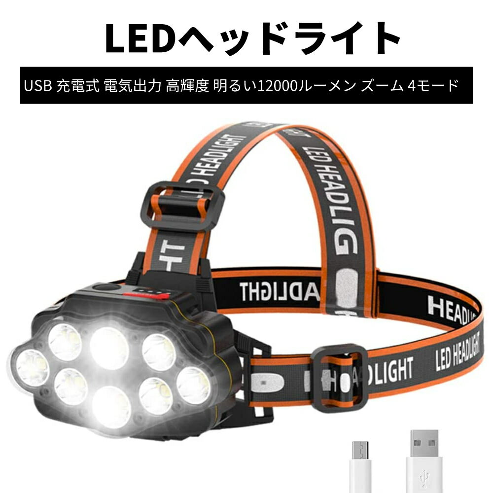 LEDヘッドライト USB 充電式 電気出力 高輝度 明るい12000ルーメン ズーム 4モード Led ライト ヘッドランプ 人感センサー機能付き 電量ディスプレイ可能 軽量 防水 防災 登山 釣り用 ランニング 作業用 ヘルメット ライト