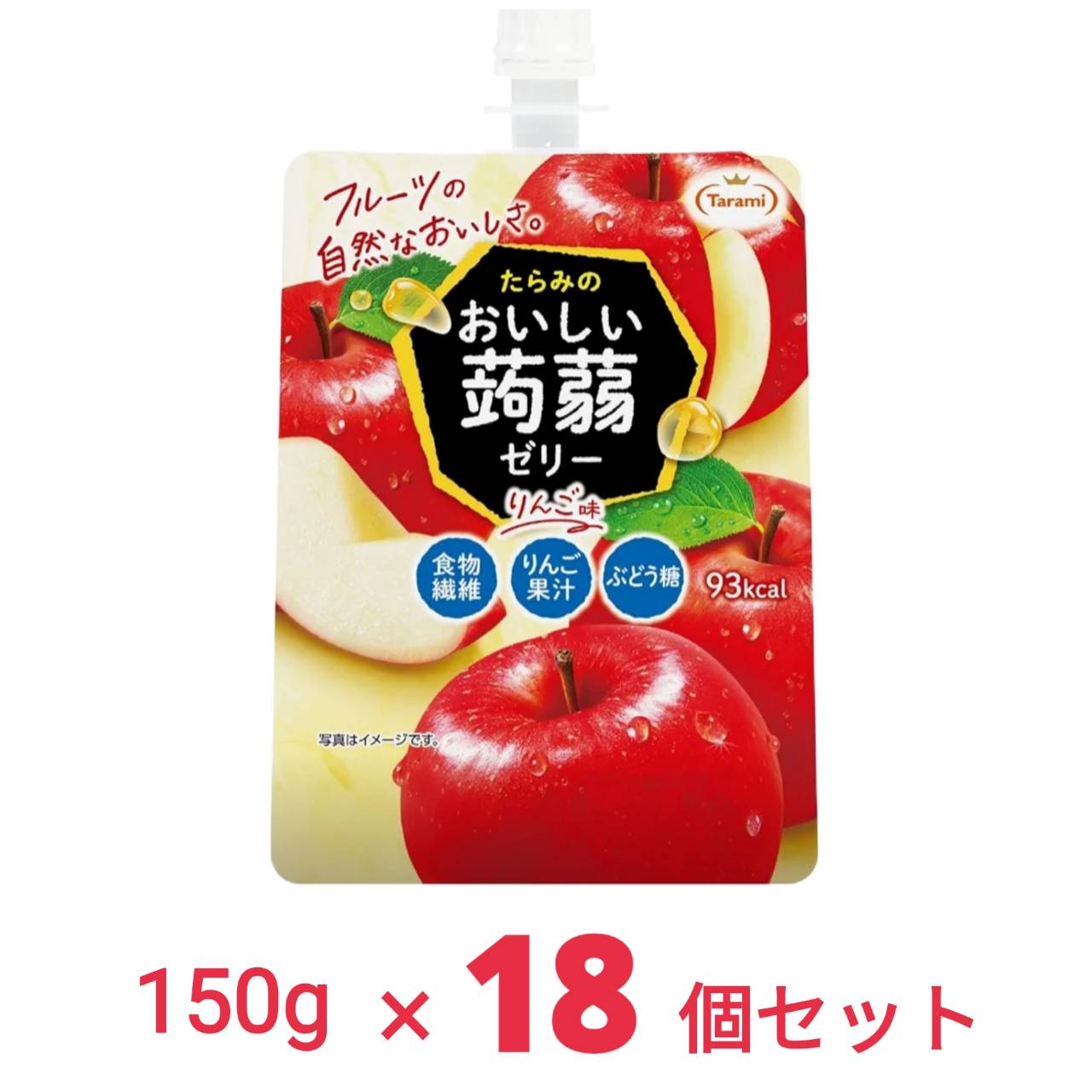 商品情報 商品の説明 商品紹介これからは、もっとやさしく。フルーツの自然なおいしさを活かした、カラダ想いの蒟蒻ゼリー。りんご本来の味わいにこだわり、フルーツの自然な甘み・香りある味わいに仕上げました。のど越しの良いプルプル蒟蒻ゼリーにりんご果汁を加え、やさしい甘みあるおいしさが楽しめます。日常生活に欠かせない栄養素、食物繊維に加えぶどう糖入りで、おいしさとカラダへの優しさを兼ね備えた、自然な味わいのたらみの蒟蒻ゼリーです。原材料・成分グラニュー糖(国内製造)、ぶどう糖、りんご濃縮果汁、難消化性デキストリン(食物繊維)、こんにゃく粉/酸味料、ゲル化剤(増粘多糖類)、塩化K、香料 主な仕様 原材料名:グラニュー糖(国内製造)、ぶどう糖、りんご濃縮果汁、難消化性デキストリン(食物繊維)、こんにゃく粉/酸味料、ゲル化剤(増粘多糖類)、塩化K、香料 商品サイズ(高さx奥行x幅)：13.0cm×24.6cm×8.6cm