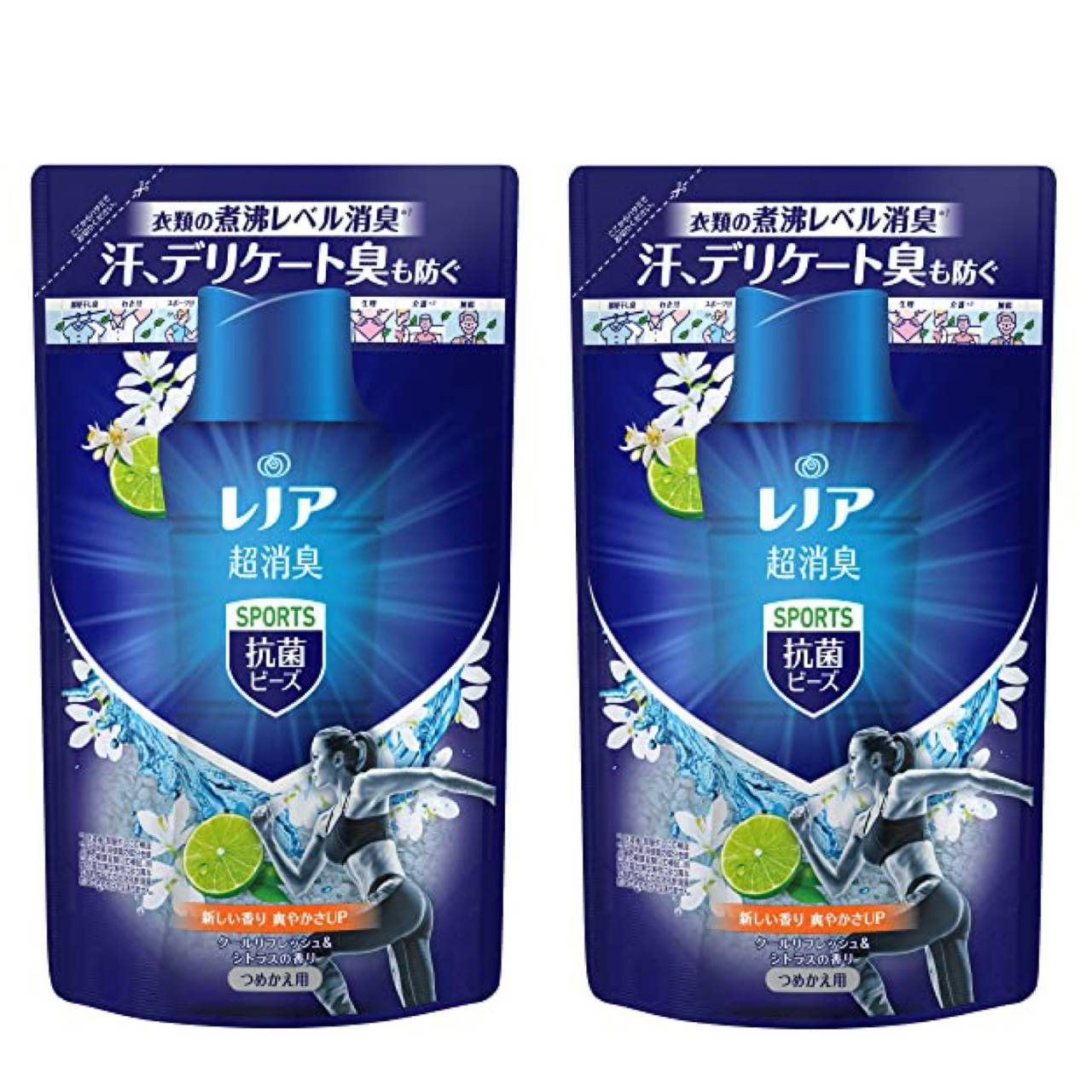 【2袋セット860ml】レノア 超消臭 抗菌ビーズ スポーツ クールリフレッシュ シトラス 詰め替え 430ml×2