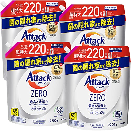 楽天SHOP YPP 楽天市場店デカラクサイズ アタックZERO 洗濯洗剤 液体 アタック液体史上  最高の清潔力。菌の隠れ家蓄積0へ　つめかえ用2200g×4個