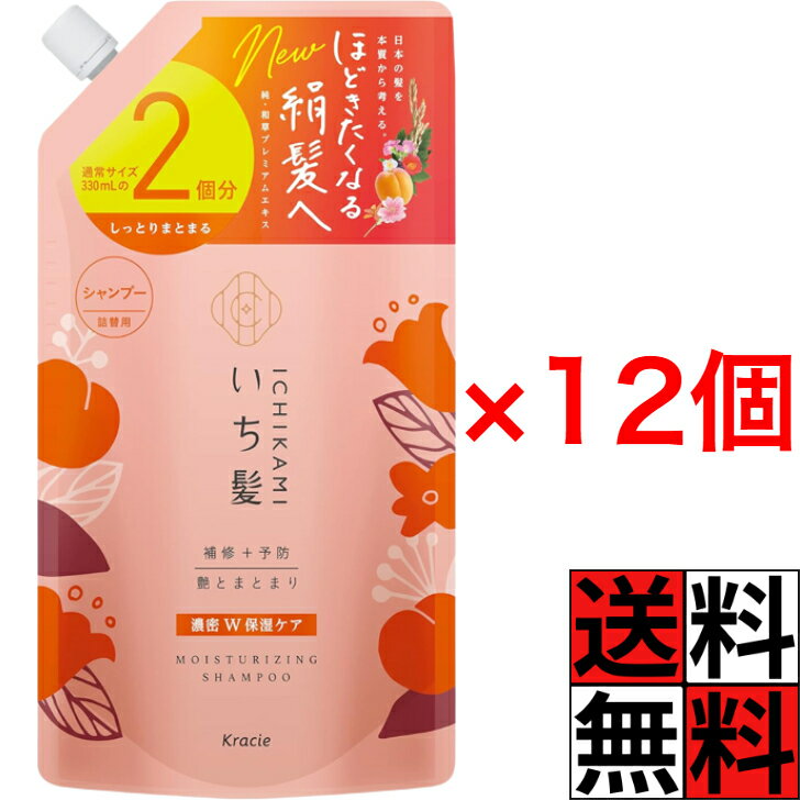 いち髪 シャンプー 詰め替え 濃密W保湿ケア 大容量 ノンシリコン アミノ酸 ヘアケア ダメージケア 絹髪 髪の毛 ツヤ まとまり あんず 桜 2個分 660ml ×12個