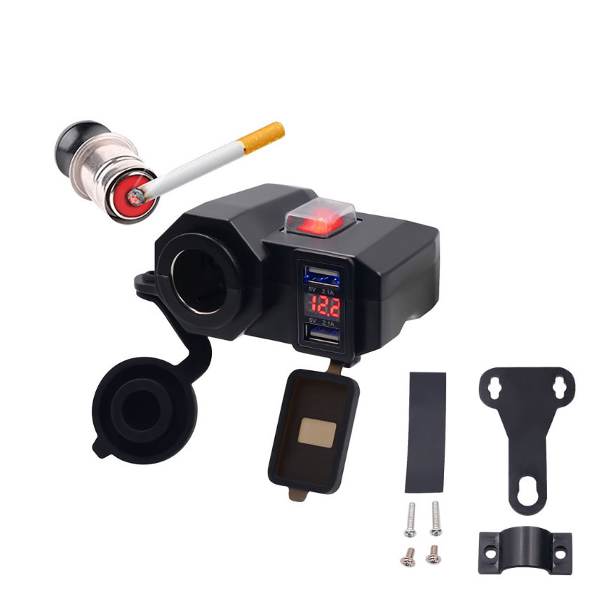 【送料無料】 バイク USB電源 2口 増設 充電器 4.2A 電圧計付 ON OFF スイッチ シガーライター ソケッ..