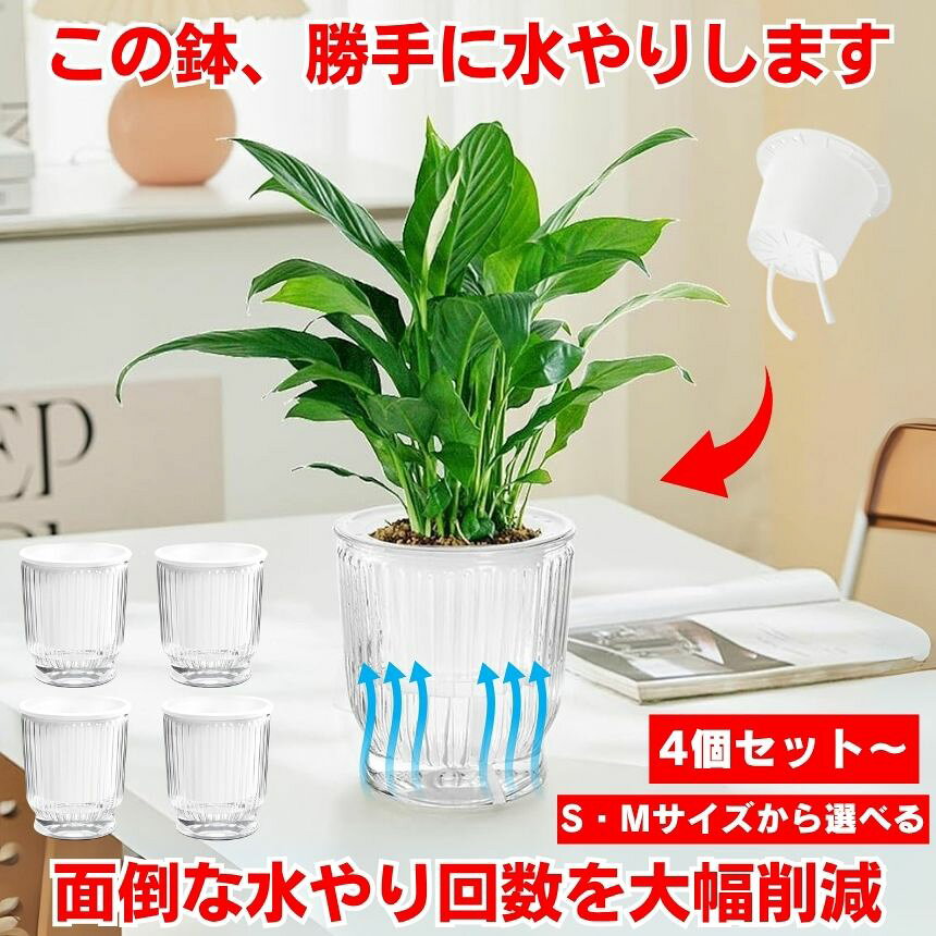 Rakuten - 植木鉢 プラスチック 花盆 水耕栽培 植木 鉢 家庭菜園 プランター 透明 給水プランター ハーブ ポット おしゃれ モダン 屋内 屋外 植物 観葉植物 自動 水やり 不要 自動給水 リビング キッチン 浴室 ダイニングルーム デスク インテリア 初心者