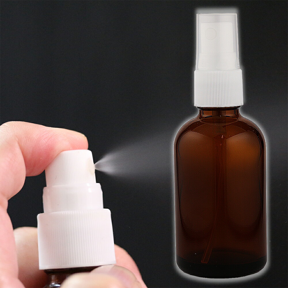 スプレー容器 アルコール対応 60ml 日本製 霧吹き 消毒用アルコール可 ガラス製スプレーボトル 携帯 遮光ビン 遮光瓶 褐色ビン 茶色ビン ガラス瓶 詰め替...