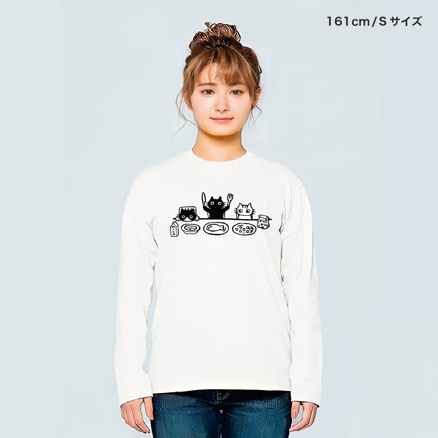 3匹の 猫 長袖 tシャツ 猫 ロンT ロングtシャツ 秋 冬 かわいい 綿 綿100% 白 メンズ レディース キッズ 女の子 男の子 かわいい 白Tシャツ 子ども スポーツ ルームウェア パジャマ 猫グッズ 猫柄 服 ねこ柄 誕生日プレゼント 猫好き shortplate / ショートプレート shortplate-10000289 Tシャツ通販サイト shortplate サンプル画像2