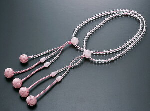 【10%割引クーポン配布中】 日蓮宗数珠 念珠 法華宗数珠 女性用 水晶 桃色水晶仕立 尺寸 正絹かがり梵天房 108玉 宗派別数珠 桐箱入