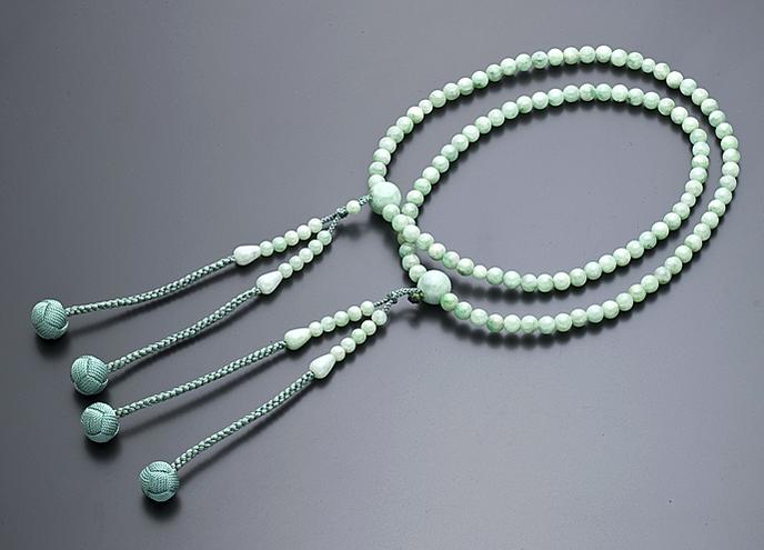 Jade - 真言宗数珠 男性用 念珠 ビルマ翡翠 尺3 共仕立 正絹かがり梵天房 108玉 宗派別数珠 桐箱入