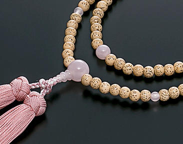 臨済宗数珠 禅宗数珠 念珠 女性用 星月菩提樹 桃色水晶仕立 正絹花かがり房 本式数珠 宗派別数珠 桐箱入