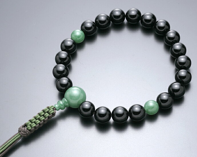 数珠 男性用 念珠 略式数珠 黒オニキス アベンチュリン仕立 正絹紐房 全宗派対応 桐箱入