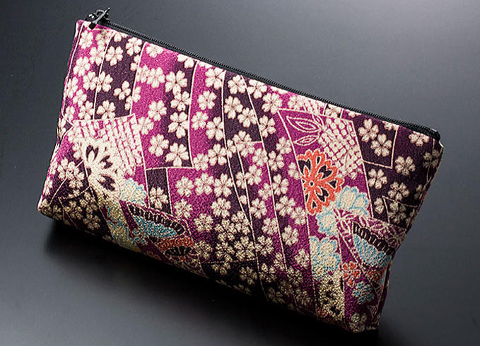 数珠袋 大きな数珠入れ 大判念珠入れ 二輪数珠用袋 ちりめん しだれ桜友禅 ファスナー付