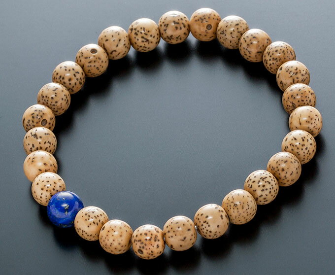 数珠ブレスレット 星月菩提樹 7mm 天然石 ラピスラズリ入 12月誕生石 御守り 腕輪数珠