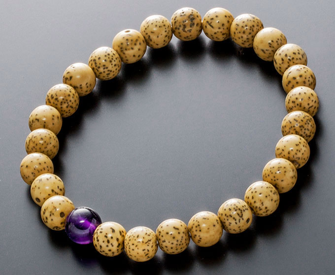 数珠ブレスレット 星月菩提樹 7mm アメジスト入 2月誕生石 紫水晶