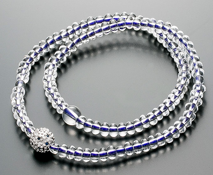 【10％割引クーポン配布中】 腕輪数珠 108玉 数珠 水晶みかん玉　サファイア仕立 2重巻き 桐箱入