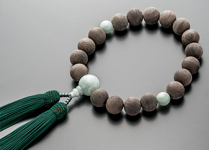 【10％割引クーポン配布中】 数珠 男性用 略式数珠 素引黒檀 18玉 本翡翠仕立 正絹房 全宗派対応 桐箱入