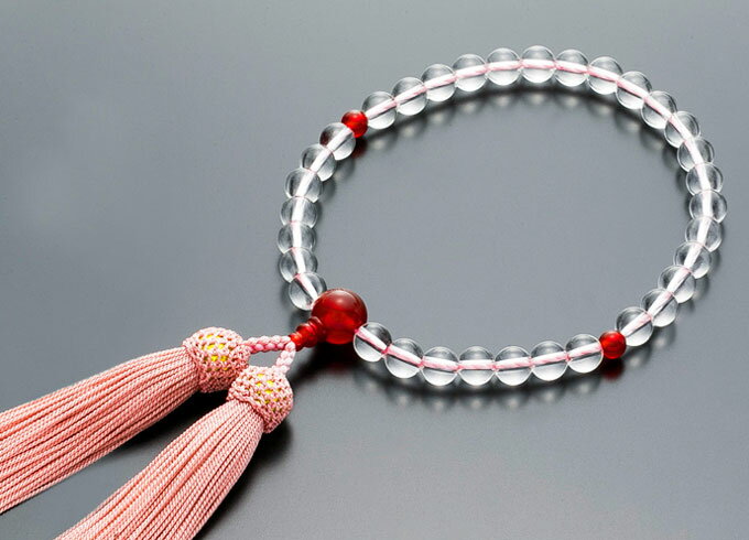 数珠女性用念珠水晶赤瑪瑙入正絹花か...