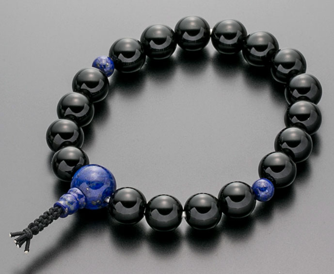 腕輪数珠（念珠） 黒オニキス 10ミリ ラピスラズリ仕立 御守り 手首数珠