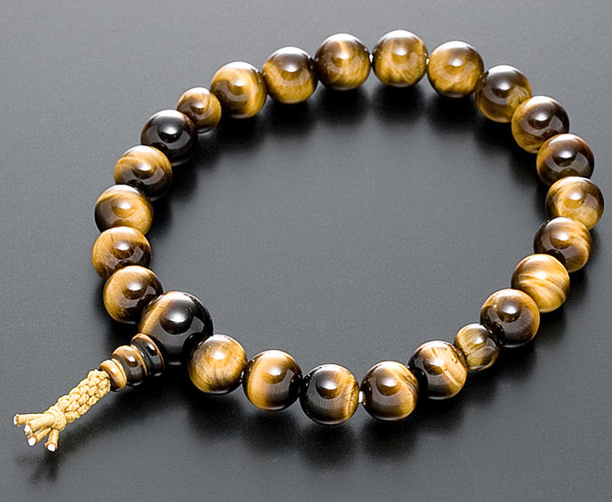 数珠ブレスレット 房付き 腕輪念珠 虎眼石 8mm 共仕立て ゴム紐房4本組 手首数珠