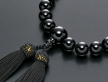 数珠 男性用 念珠 略式数珠 黒オニキス シルバー エメラルド仕立 正絹房 全宗派対応 桐箱入