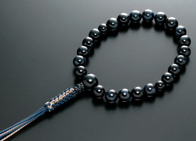 数珠 男性用 念珠 略式数珠 青虎眼石 共仕立 正絹紐房 全宗派対応 桐箱入