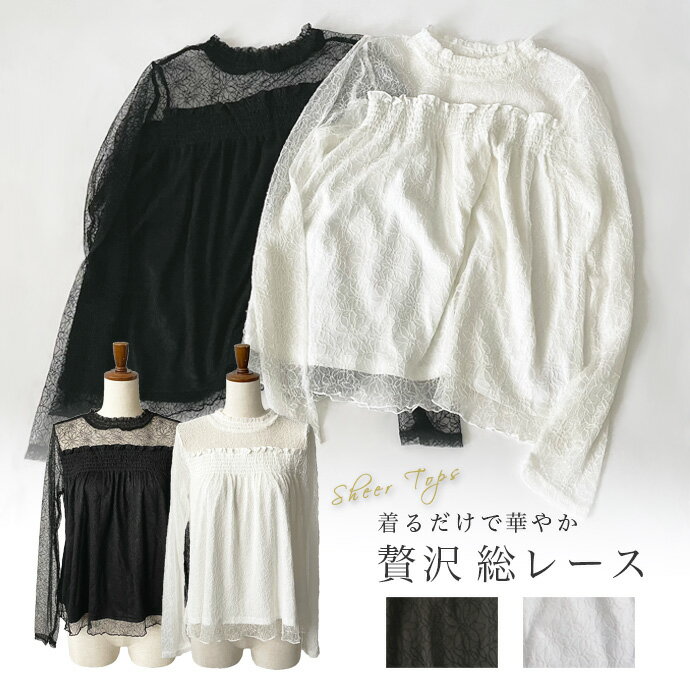 ★期間限定！★ブラウス カットソー トップス 長袖 レース 透け シースルー シアー 送料無料[34][LT][A][C]【SHOT ショット】［230315］のサムネイル