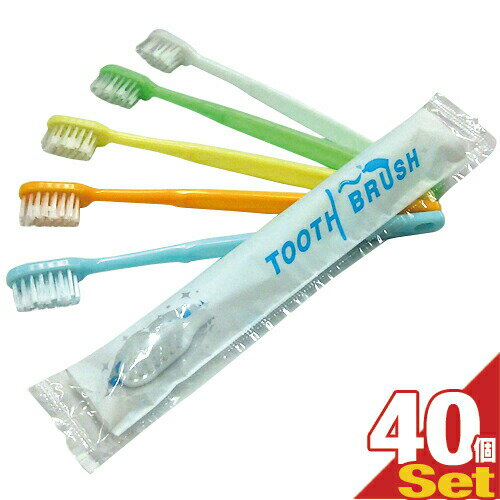 「最強翌日配送」「ネコポス送料無料」｢ホテルアメニティ｣｢使い捨て歯ブラシ｣｢個包装タイプ｣業務用 粉付き歯ブラシ x40本 (全5色から当店おまかせ) - 業務用歯ブラシ。 【smtb-s】