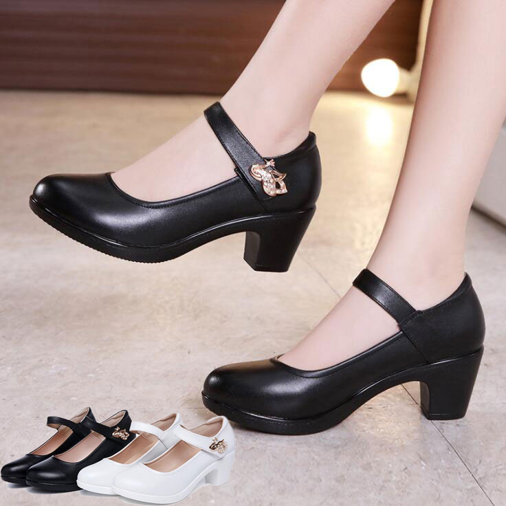 乐天商城 - レディースお仕事パンプス ハイヒールパンプス フォーマルシューズ 5cm 厚底 太ヒール つや消し 美脚 社交ダンス コンフォートパンプス ストーム付き シンプル モダンダンス