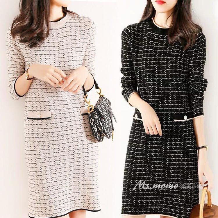 * 【着痩せ効果検証】40代向けニットワンピ、上品チェックで通勤にも! * 【着痩せ効果検証】40代向けニットワンピ、上品チェックで通勤にも!