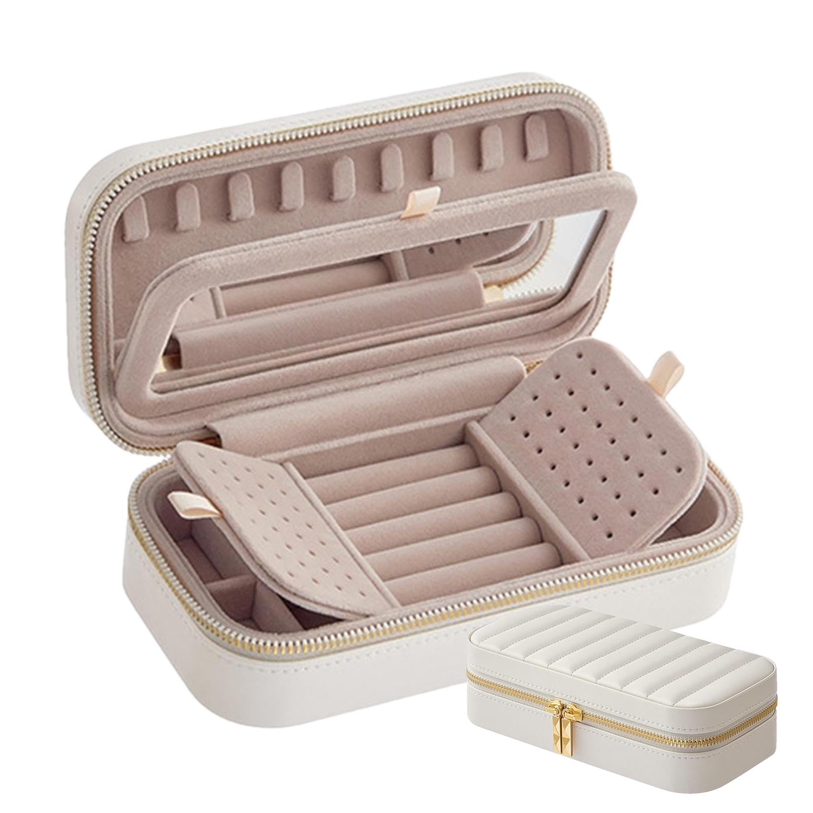 Rakuten - トラベルジュエリーケース | トラベルジュエリーレザーオーガナイザー - ストライプリング収納ボックス ネックレス リング用 イヤリング 取り外し可能なパッド付き