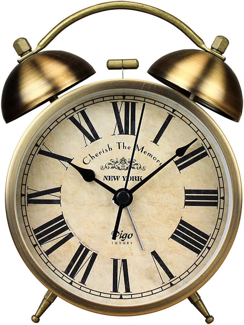 ヴィンテージ ツインベル 目覚まし時計 ローマ数字 デスク時計 ベッドサイド 装飾 バッテリー時計 サイレント