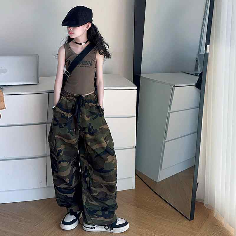 樂天商城 - 子供服 パンツ 女の子 迷彩柄 カーゴパンツ カジュアルパンツ ワイドレッグパンツ 高学年 春夏 コットン 普段着 練習着 ダンス ウェア 120cm 130cm 160cm 150cm 140cm