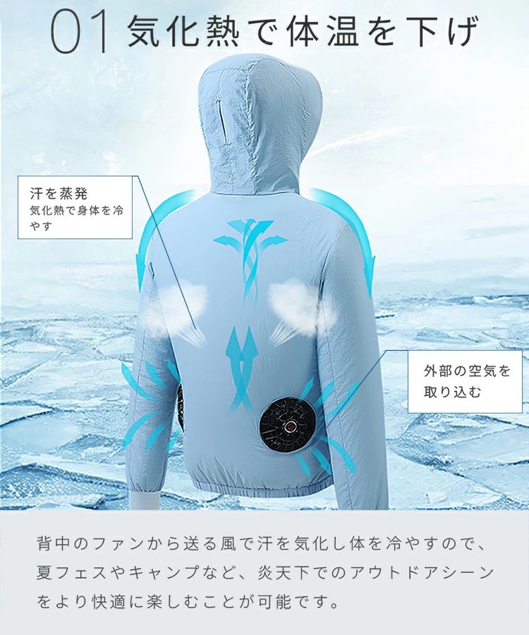 ファン付きウェア UVパーカー 冷感素 作業服 ベスト 通販 ブルー(女) グレー ピンク ホワイト イエロー ダークブルー(男) S M L XL XXL XXXL 4XL