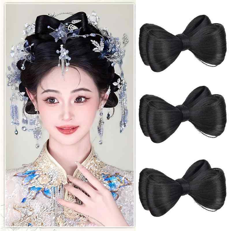 ヘアアクセサリー レディース 新中式 髢 シニヨン お団子 付け毛 ウィッグ ポイントウィッグ 黒髪 茶髪..