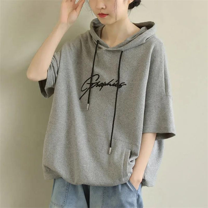 Rakuten - レディース 半袖パーカー フード付きtシャツ Tシャツ プルオーバー トップス パーカー風 大きいサイズ 英字 カジュアルtシャツ 薄手 春服 夏服 女性 学生 ジュニア おしゃれ 通学 通勤
