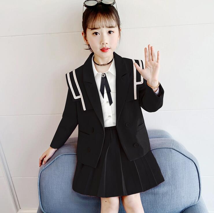 2色 子供服 フォーマル 女の子 スーツ 3点セット スカートスーツ 長袖ジャケット プリーツスカート シャツ セットアップ 入学式 卒業式 韓国子供服 キッズ ガールズ 卒園 ジュニア 女児