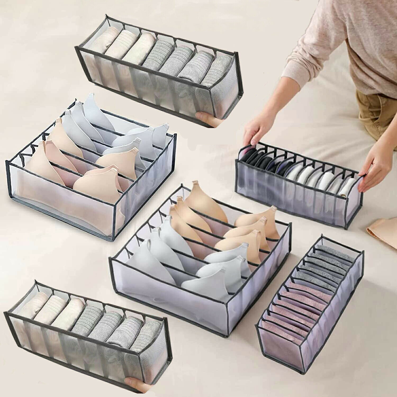 【高品質な素材】:素材としてナイロンを使用し、高品質で、臭いもなし、下着などの物をほこりから守り、清潔に保つことができます。丈夫なデザインで、変形しにくい、長持ちになります。【独立していて変形しません】:立体的で独立して取り出しても変形しません。まとめ整理、靴下・ネクタイ・パンツ・赤ちゃんの小さい服及などの小物がたくさん分類して収納できます。【収納力抜群】:靴下、下着、ミニタオル、ハンカチなどの行方不明になりやすい小物をスッキリ収納できます。家庭用の不可欠な収納ケースです。下着収納ボックス 下着収納ケース ブラ グレー 6点セット オフホワイト 6点セット ホワイト 6点セット