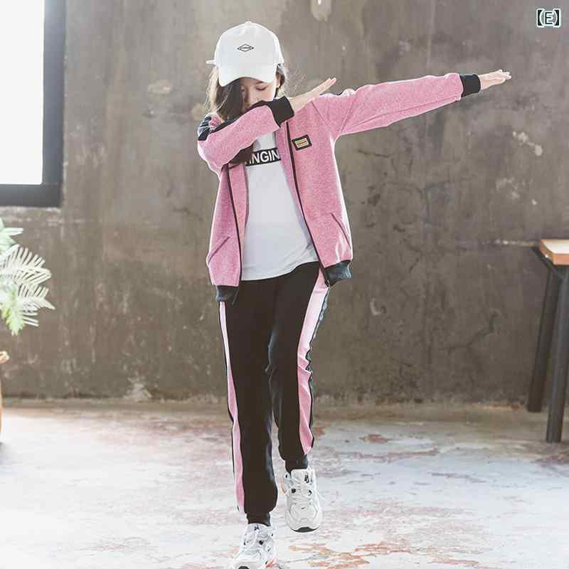乐天商城 - 子供用パンツセットアップ 女の子 秋冬 ジャージ 上下セット スポーツウェア 2点セット 鮮梅紅色 暗ピンク色 浅緑色
