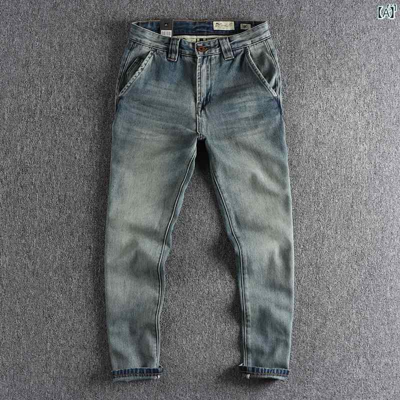 樂天商城 - メンズファッションオシャレカジュアル男性 アメリカン レトロ ウォッシュ 加工 ジーンズ 春秋 パンツ ロング ストレート