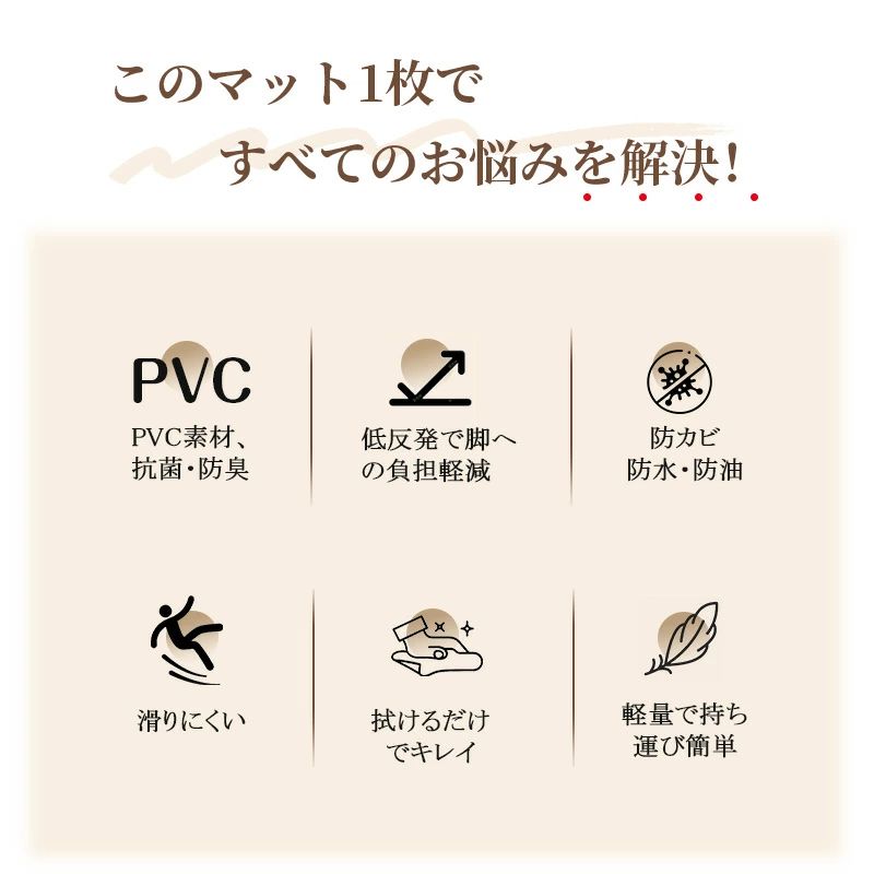 Show Case 楽天市場店のキッチンマット 拭ける おしゃれ 北欧 低反発 クッション 足腰 疲れにくい PUレザー PVC 防水 防油 抗菌防臭 滑り止め 厚さ8mm 台所マット 洗面台 キチ 防水マット 玄関マット｜アングル2